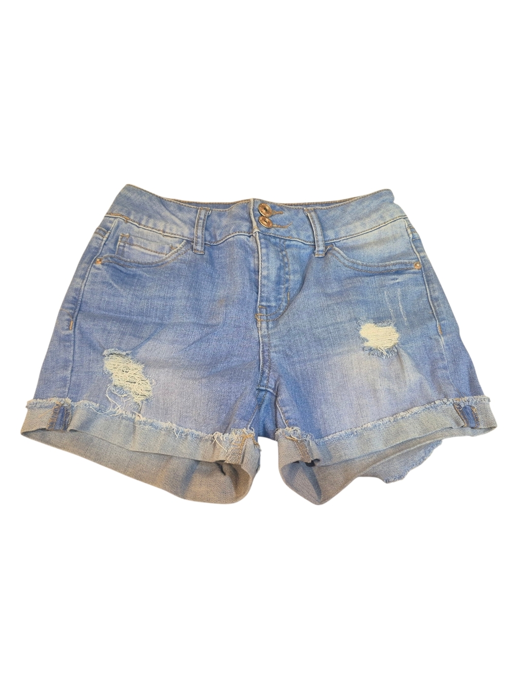 Vanilla Star Light Blue Distressed Roll-Hem Denim Shorts Size 1 Juniors